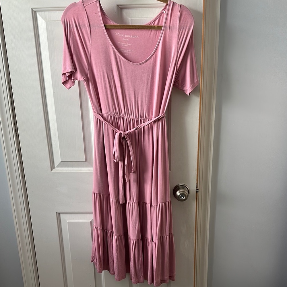 Bums & roses Pink Pleated Tiered Midi Sundress